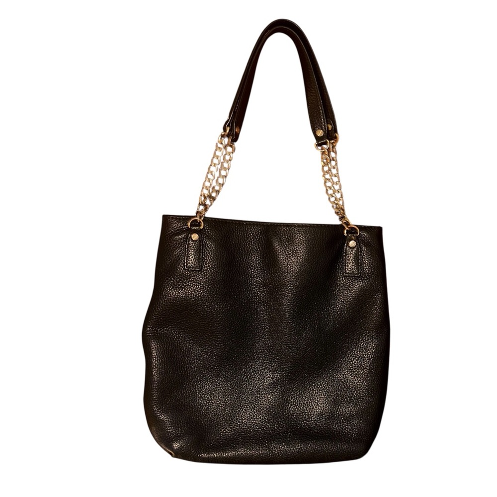 Michael Kors Elegant Black Leather Tote Bag with Chain